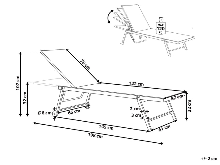 Aluminium Reclining Sun Lounger Black Snaresbrook