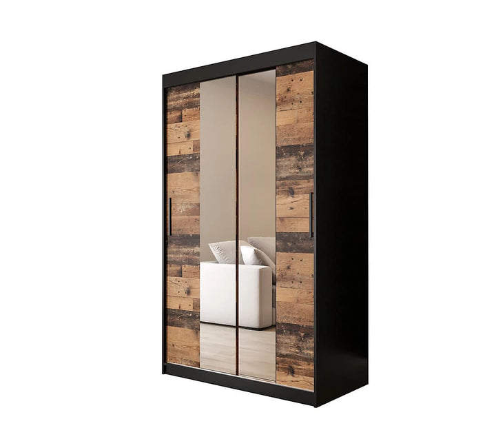 Tilburg 1 Contemporary 2 Mirrored Sliding Door Wardrobe 5 Shelves 2 Rails Dark Oak Effect & Black (W)120cm