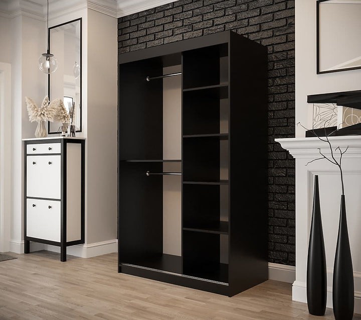 Tilburg 1 Contemporary 2 Mirrored Sliding Door Wardrobe 5 Shelves 2 Rails Dark Oak Effect & Black (W)120cm