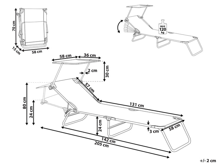 Steel Reclining Sun Lounger with Canopy Black Adamantios