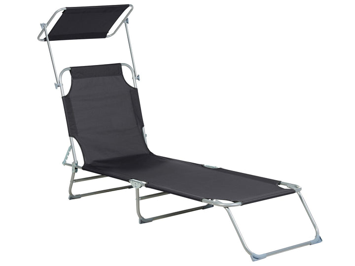 Steel Reclining Sun Lounger with Canopy Black Adamantios