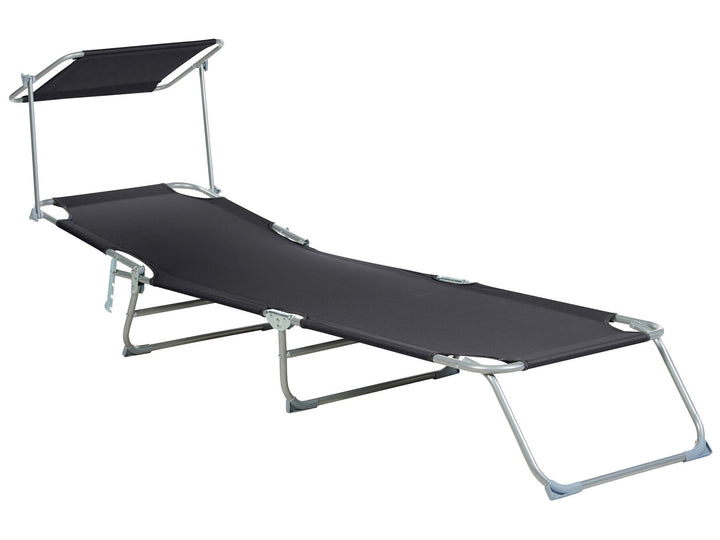 Steel Reclining Sun Lounger with Canopy Black Adamantios