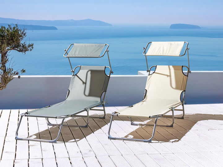 Steel Reclining Sun Lounger with Canopy Cream FOLIGNO