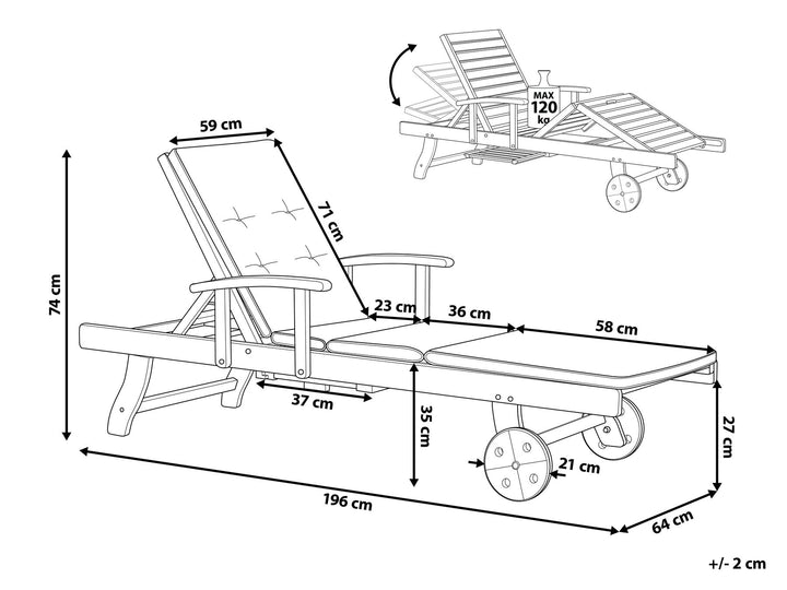 Acacia Wood Reclining Sun Lounger with Red Cushion Finsbury