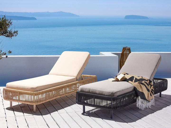 PE Rattan Reclining Sun Lounger Grey OSINI