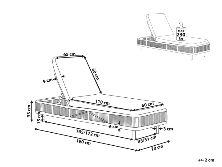 PE Rattan Reclining Sun Lounger Grey Aalayah