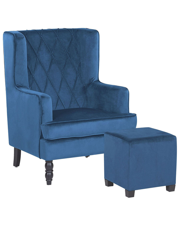 Sandset Armchair with Footstool Velvet Dark Blue