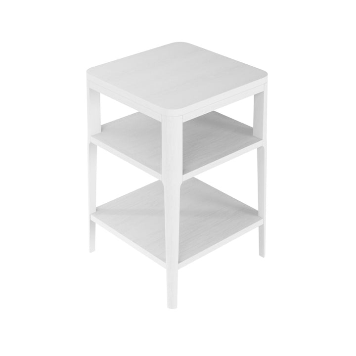 White two-tier side table on a white background