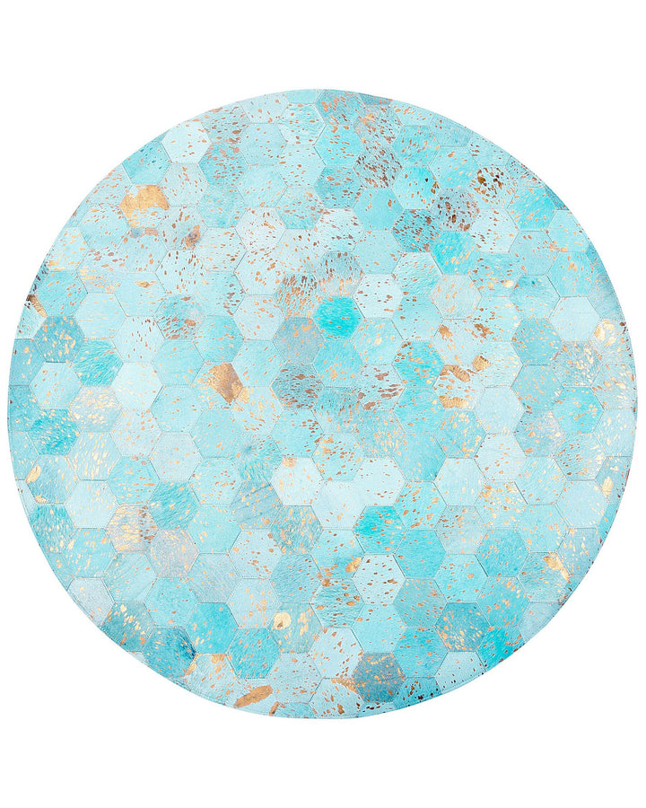 Zeytin Round Cowhide Area Rug ⌀ 140 cm Turquoise