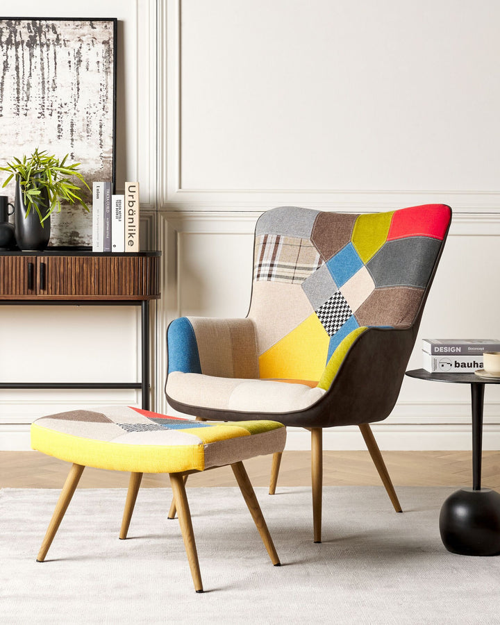Wingback Chair VEJLE with Footstool Fabric Multicolour