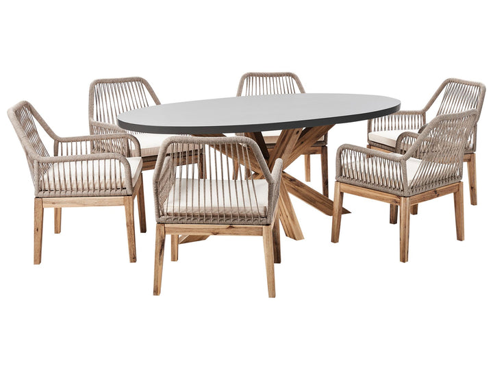 Oristano Garden Dining Set 6 Seater with Cushions Concrete Beige