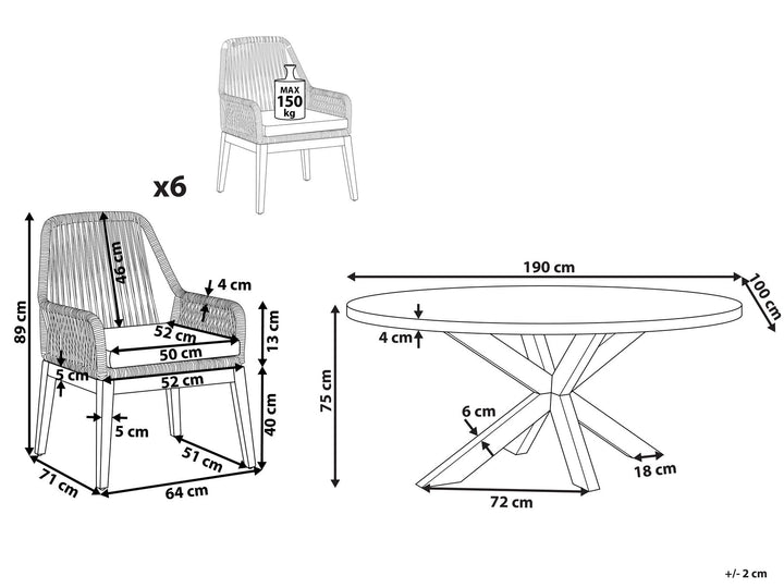 Oristano Garden Dining Set 6 Seater with Cushions Concrete Beige