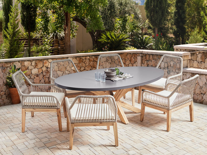 Oristano Garden Dining Set 6 Seater with Cushions Concrete Beige