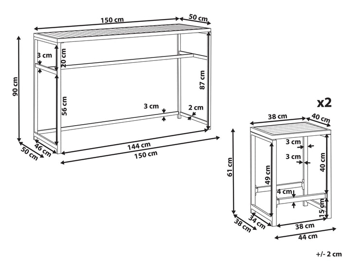 Avetrana Garden Bar Set 2 Seater Metal Brown/ Black