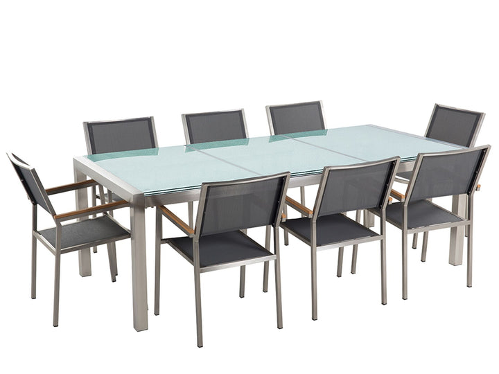 Grosseto Garden Dining Set 8 Seater Tempered Glass Cracked Glass Transparent/ Grey