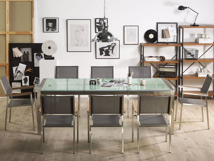 Grosseto Garden Dining Set 8 Seater Tempered Glass Cracked Glass Transparent/ Grey