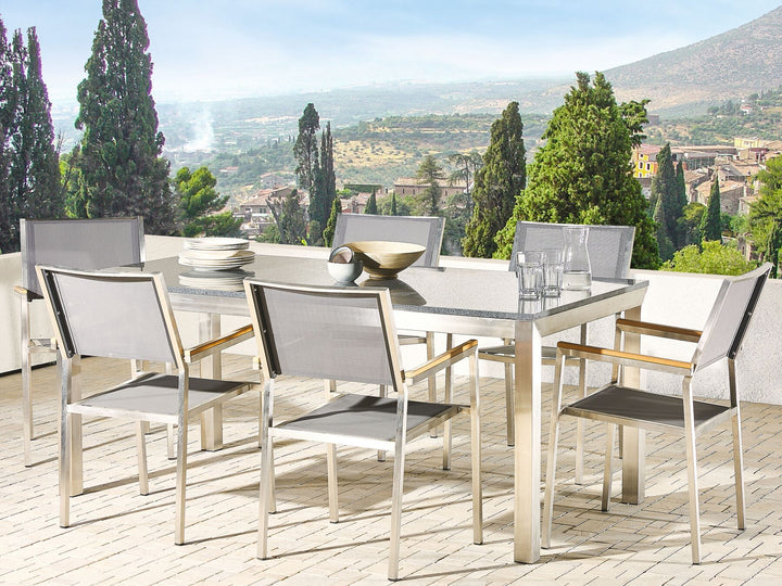 Grosseto Garden Dining Set 6 Seater Granite Polished Grey