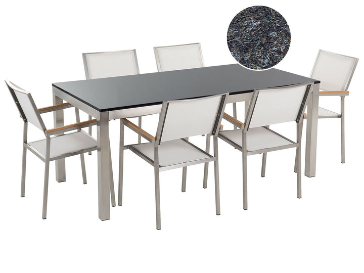 Grosseto Garden Dining Set 6 Seater Granite Flamed Black/ White