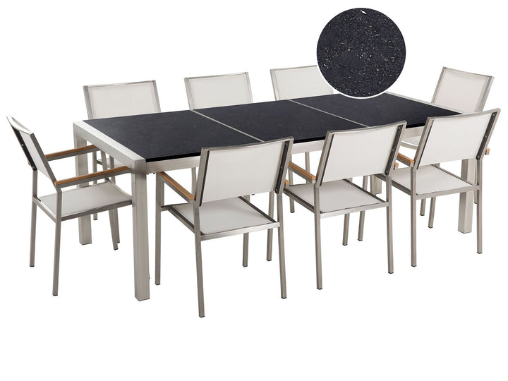 Grosseto Garden Dining Set 8 Seater Triple Plate Granite Polished Black/ White