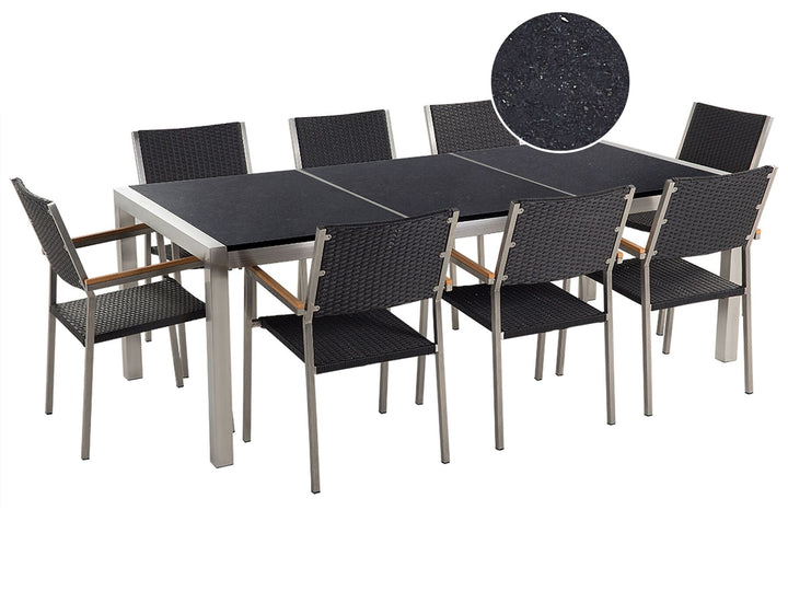 Grosseto Garden Dining Set 8 Seater Triple Plate Granite Polished Black