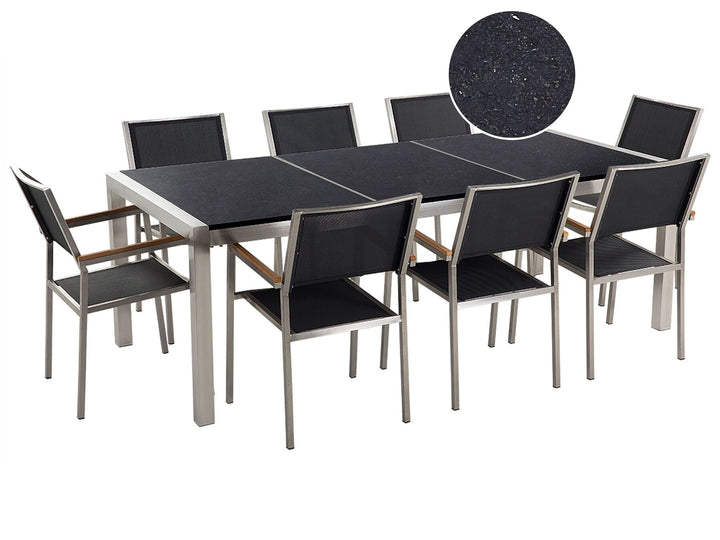 Grosseto Garden Dining Set 8 Seater Triple Plate Granite Polished Black