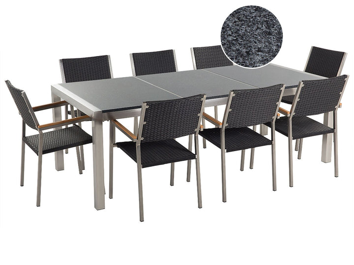 Grosseto Garden Dining Set 8 Seater Triple Plate Granite Polished Black/ Grey