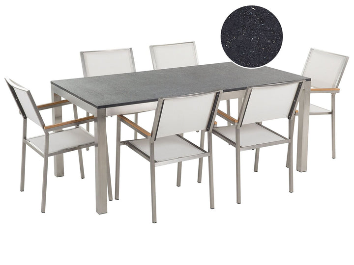 Grosseto Garden Dining Set 6 Seater Granite Polished Black/ White