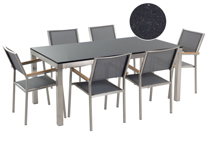 Grosseto Garden Dining Set 6 Seater Granite Polished Grey/ Black