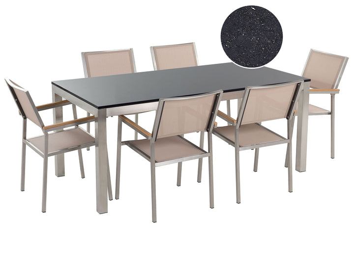 Grosseto Garden Dining Set 6 Seater Granite Polished Black/ Beige