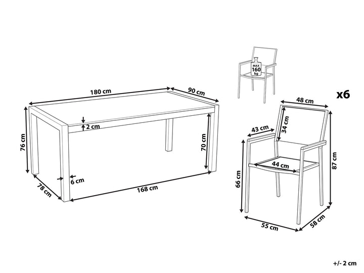 Grosseto Garden Dining Set 6 Seater Granite Flamed Black/ Grey