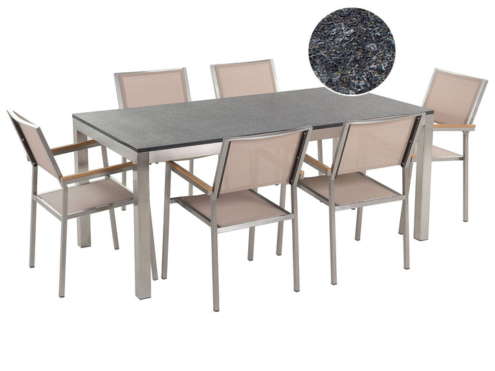 Grosseto Garden Dining Set 6 Seater Granite Flamed Black/ Beige