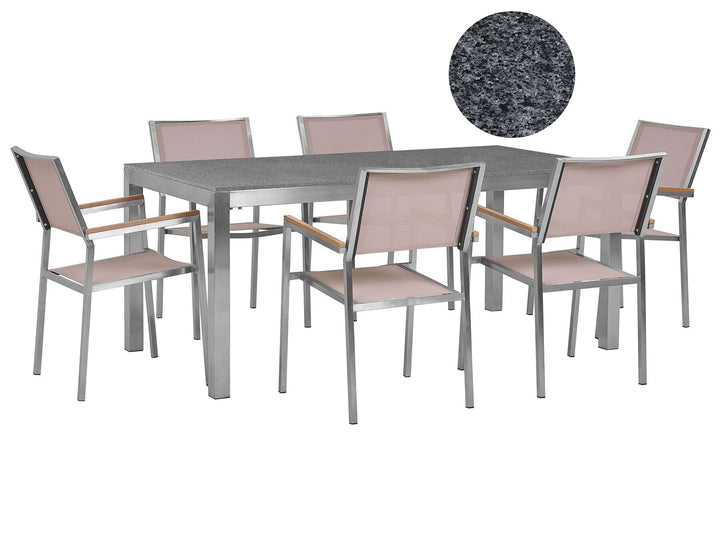 Grosseto Garden Dining Set 6 Seater Granite Polished Grey/ Beige