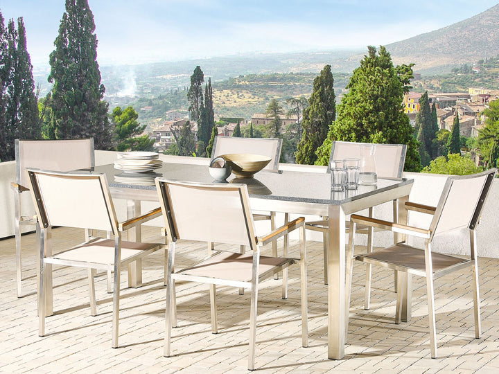 Grosseto Garden Dining Set 6 Seater Granite Polished Grey/ Beige