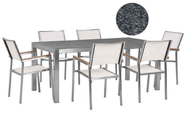 Grosseto Garden Dining Set 6 Seater Granite Polished Grey/ White
