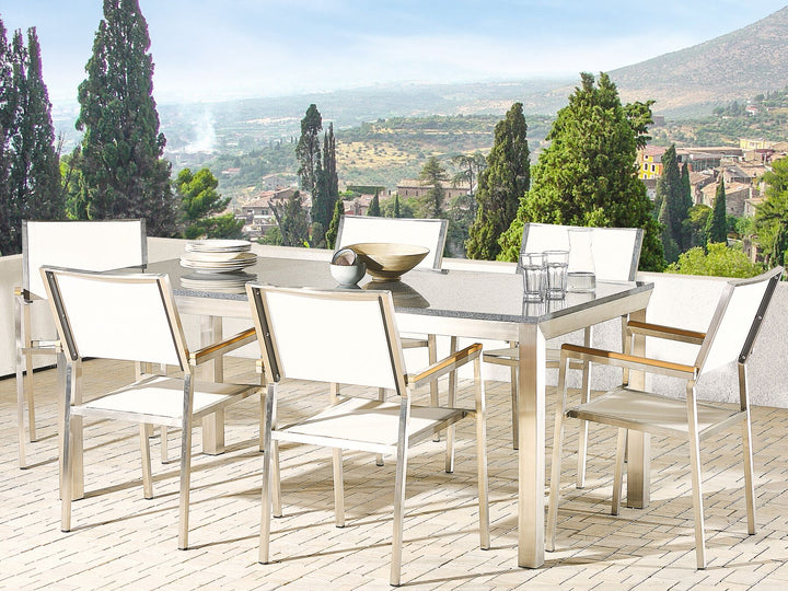 Grosseto Garden Dining Set 6 Seater Granite Polished Grey/ White