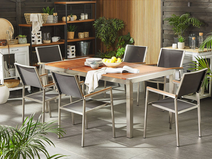 Grosseto Garden Dining Set 6 Seater Eucalyptus Wood Brown/ Grey