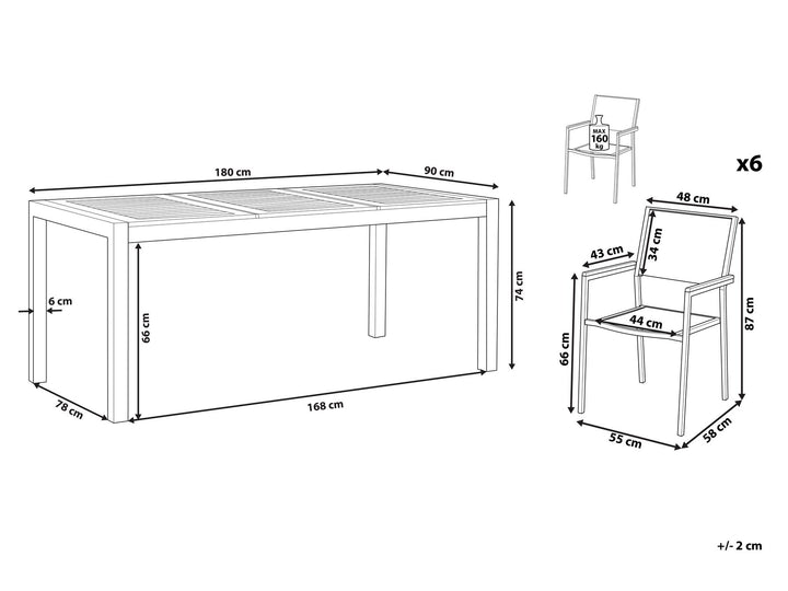 Grosseto Garden Dining Set 6 Seater Eucalyptus Wood Brown/ Black