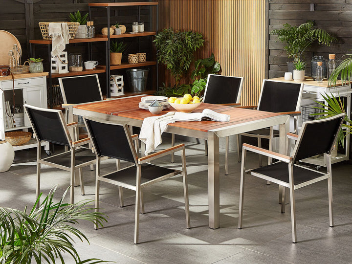 Grosseto Garden Dining Set 6 Seater Eucalyptus Wood Brown/ Black
