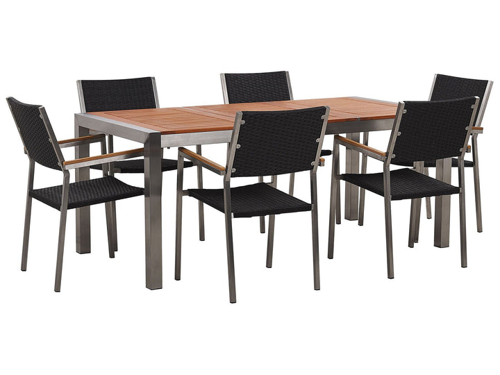 Grosseto Garden Dining Set 6 Seater Eucalyptus Wood Brown/ Black