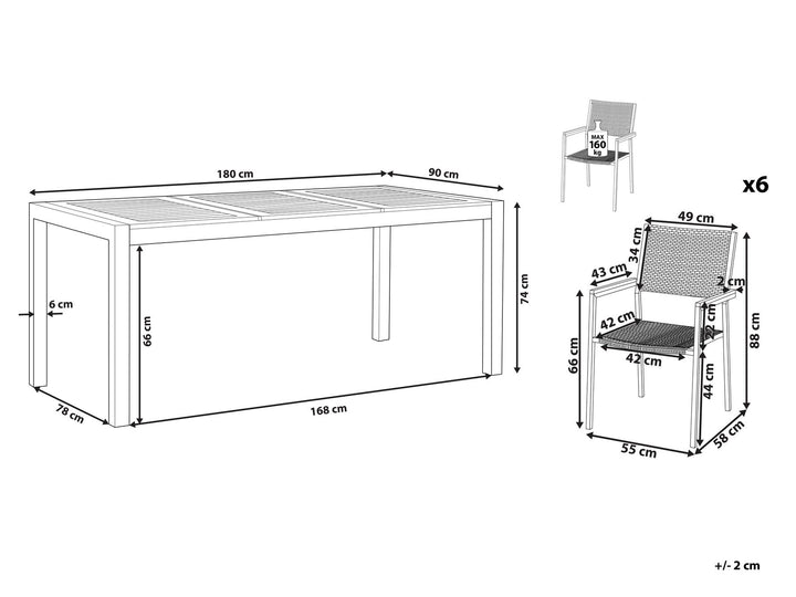 Grosseto Garden Dining Set 6 Seater Eucalyptus Wood Brown/ Black