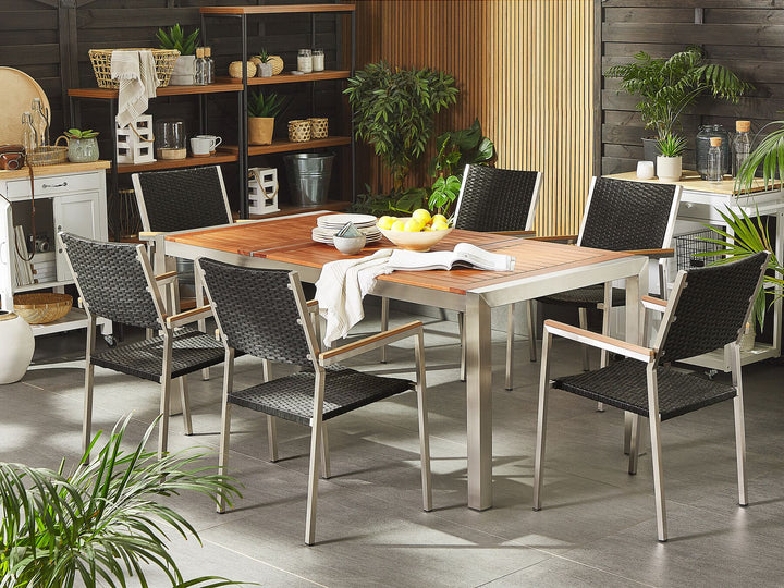 Grosseto Garden Dining Set 6 Seater Eucalyptus Wood Brown/ Black