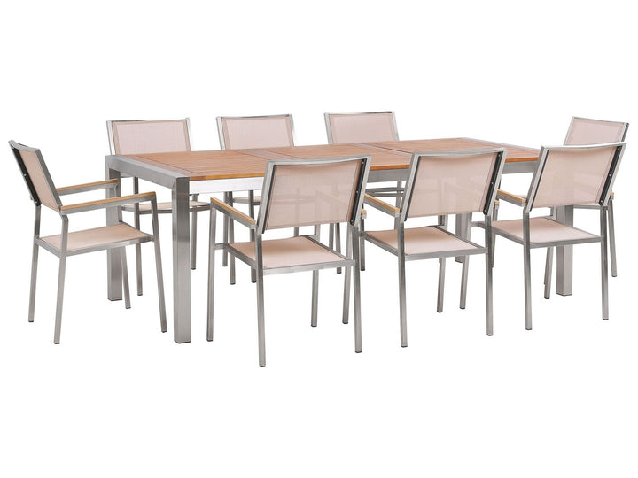 Grosseto Garden Dining Set 8 Seater Eucalyptus Wood Brown/ Beige