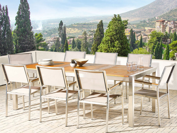 Grosseto Garden Dining Set 8 Seater Eucalyptus Wood Brown/ Beige