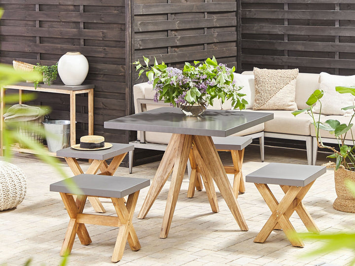 Olbia Garden Dining Set with Stools 4 Seater Concrete Grey