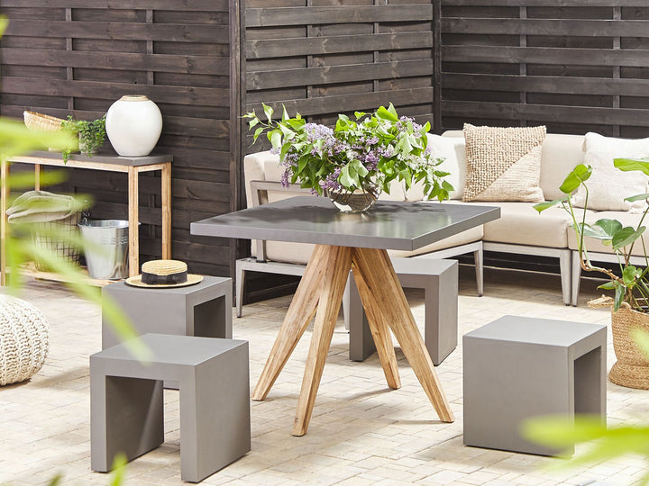 Olbia/Taranto Garden Dining Set with Stools 4 Seater Concrete Grey