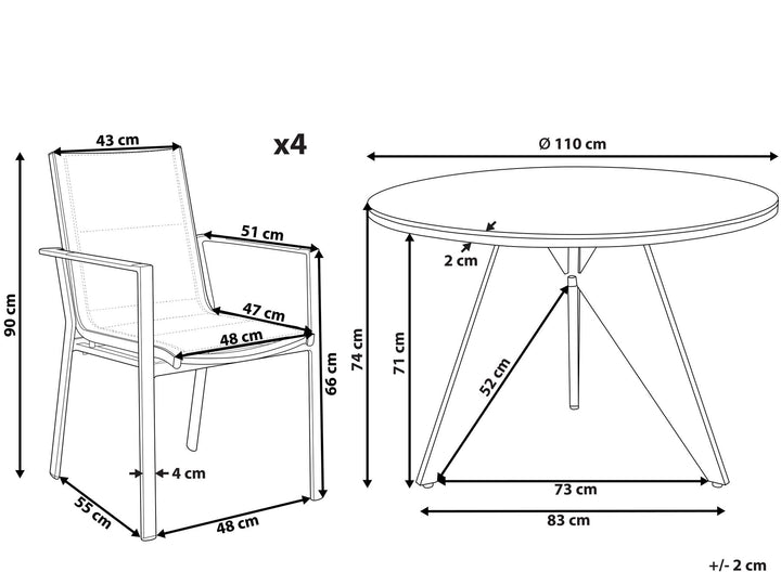 Olmetto/Busseto Garden Dining Set 4 Seater Metal Black
