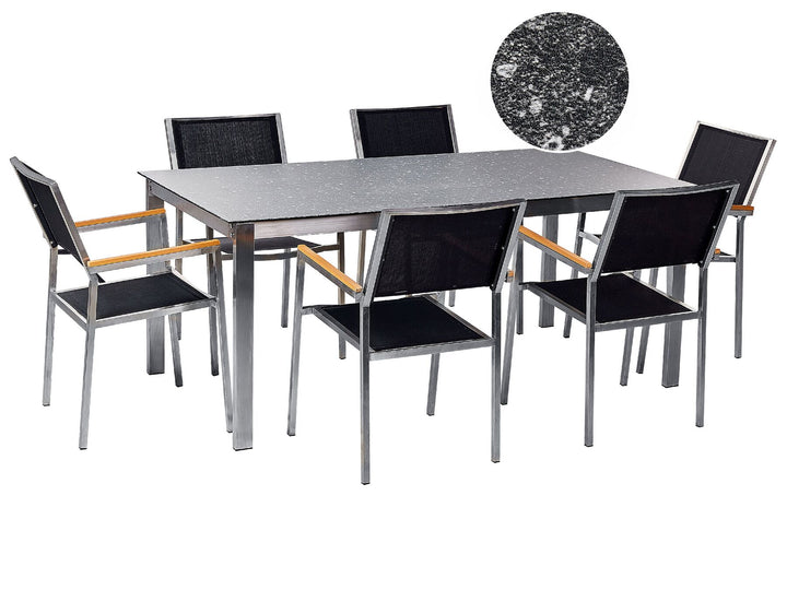 Cosoleto/Grosseto Garden Dining Set 6 Seater Tempered Glass Granite Effect Black