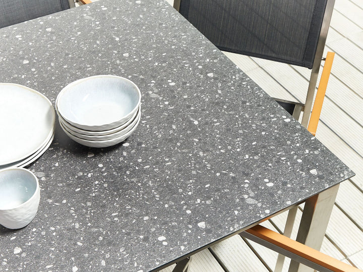 Cosoleto/Grosseto Garden Dining Set 6 Seater Tempered Glass Granite Effect Black