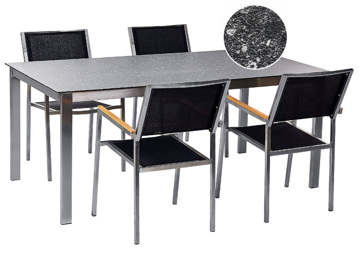 Cosoleto/Grosseto Garden Dining Set 4 Seater Tempered Glass Granite Effect Black