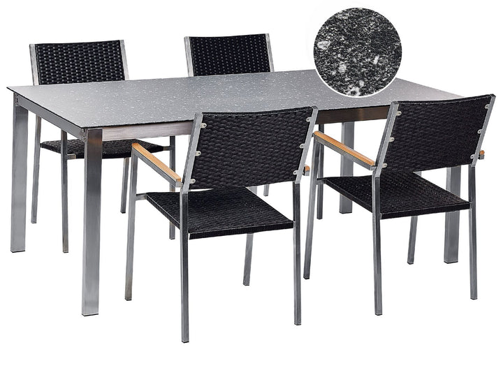 Cosoleto/Grosseto Garden Dining Set 4 Seater Tempered Glass Granite Effect Black
